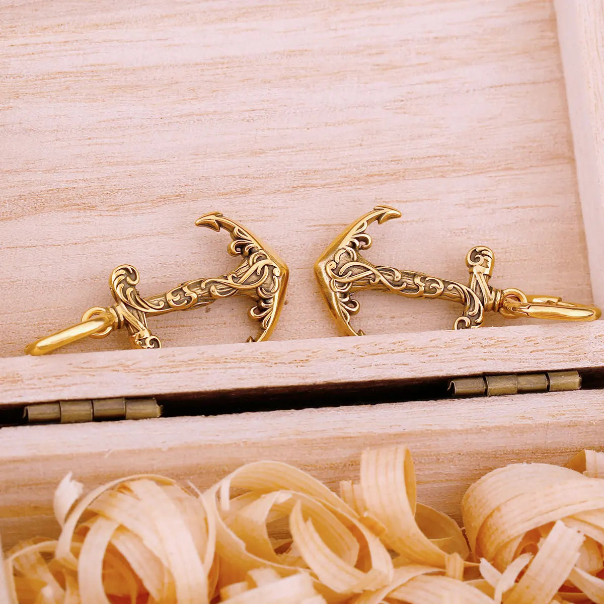 Gold Anchor Drop Viking Earrings