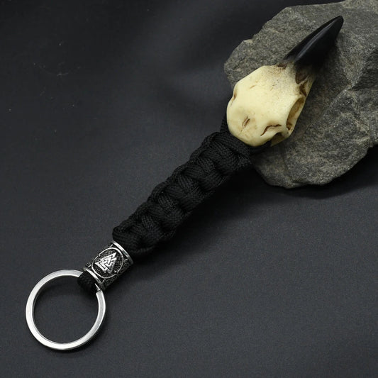 Nordic Raven Skeleton Runes Bead Paracord Keyholder