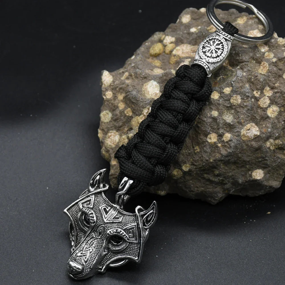 Nordic Wolf Head Keychain Rope Lanyard Vikings