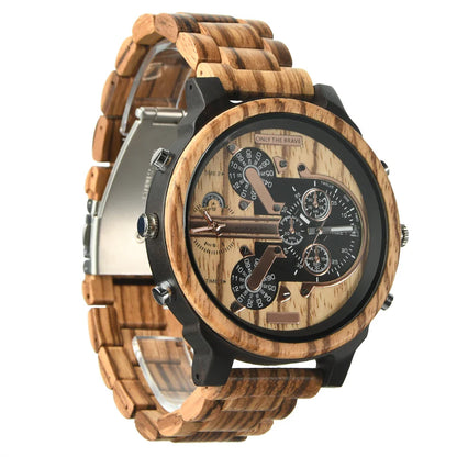 Big Face Large Wood Fashion Quartz Wristwatches Strap Dress Dual Clock Wooden Viking Watch