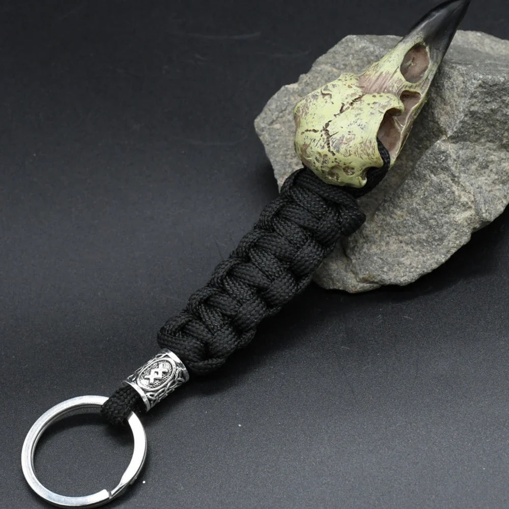 Nordic Raven Skeleton Runes Bead Paracord Keyholder