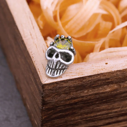 Fashion Zircon Inlay Skull Stud Viking Earrings