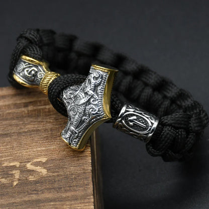 Stainless Steel Viking Thors Hammer Bracelets Paracord Nordic Mjolnir