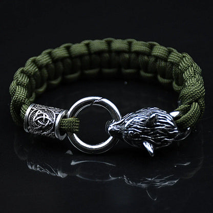 Stainless Steel Celtic Wolf Bracelets Norse Vikings Runes Paracord