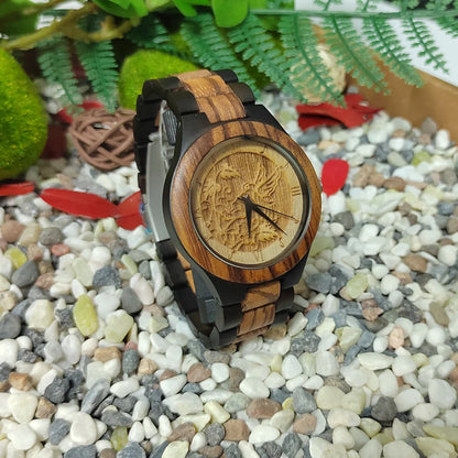 Lucky Tree Of Life Chronograph Fashion Hummingbird Dial Wood Quartz Wrist Viking Watch