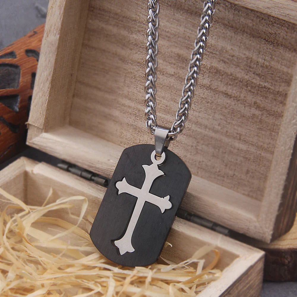 Hip Hop Stainless Steel Cross Square Amulet Viking Necklace