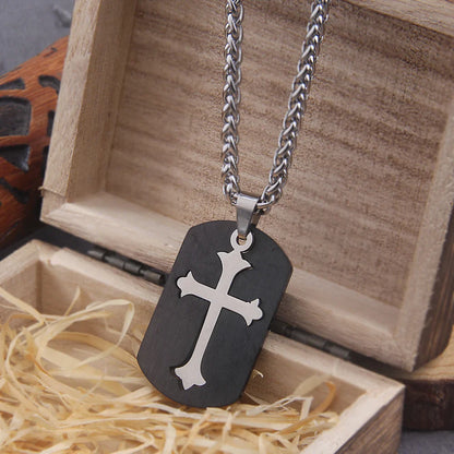 Hip Hop Stainless Steel Cross Square Amulet Viking Necklace