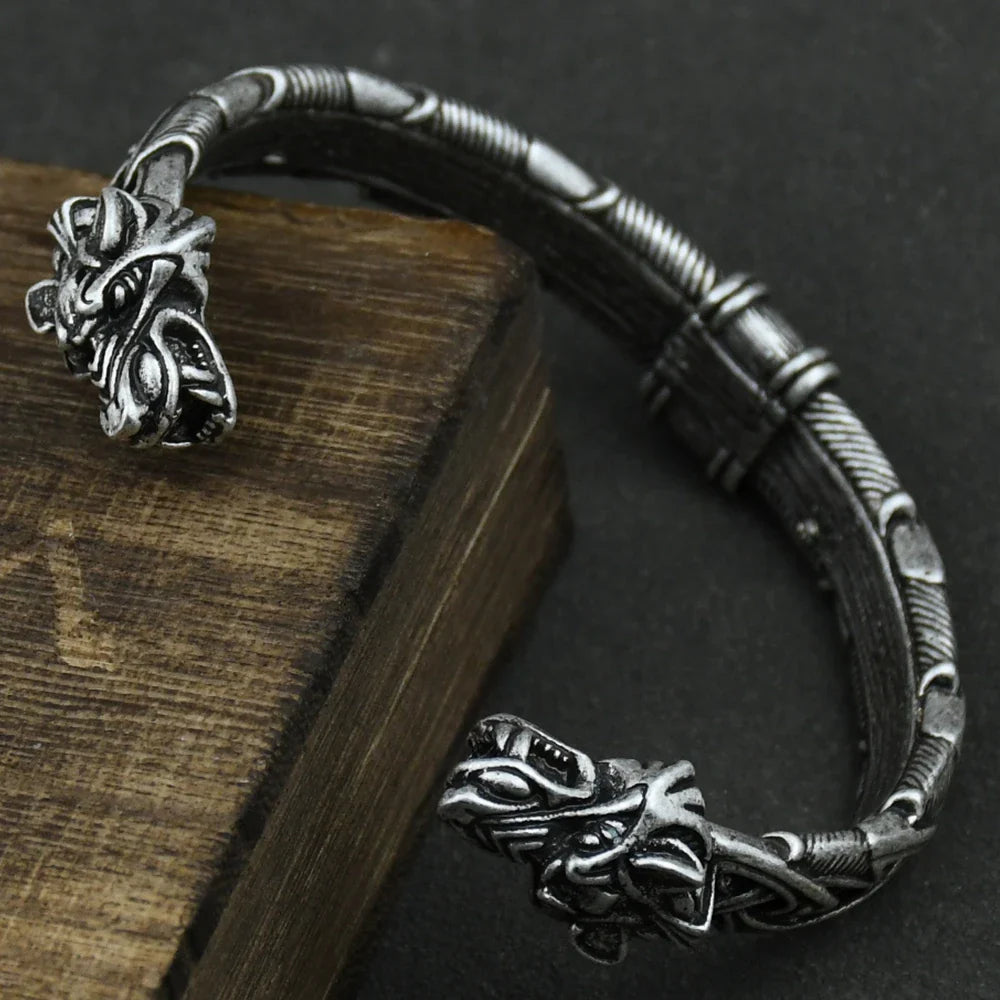 Nordic Viking Norse Wolf head Bracelet