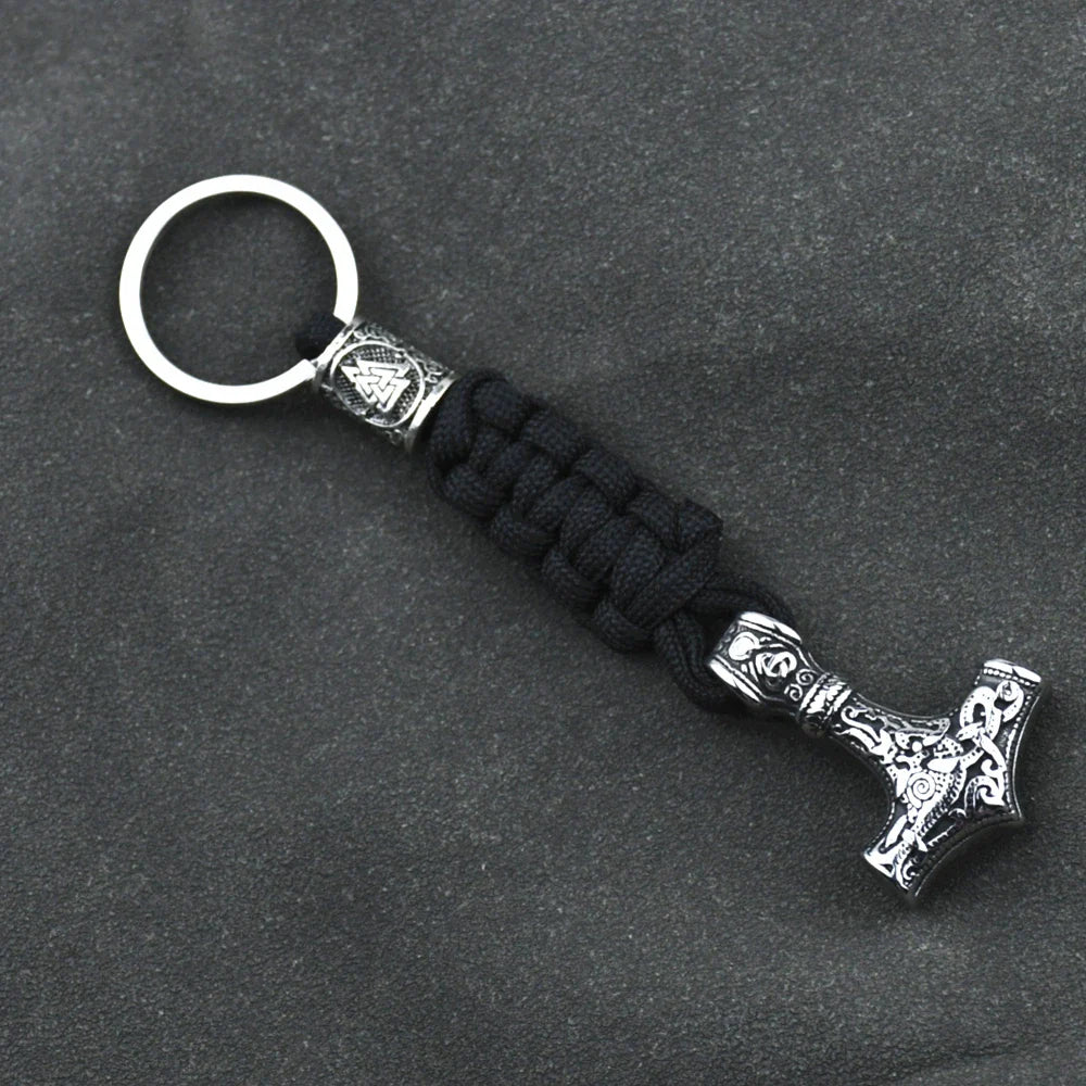 Vikings Keychain Stainless Steel Anchor Pendant Thors Hammer Paracord Norse