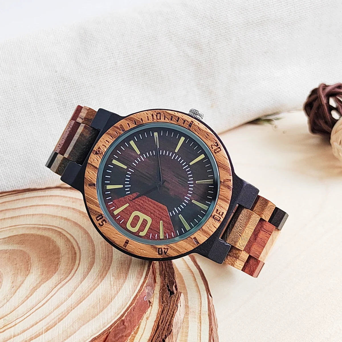 Colored Wooden Fashion Luxury Clock Quartz Wood Wrist Viking Watch