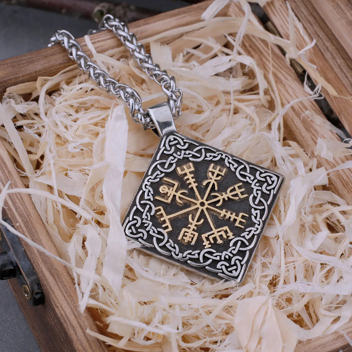 Odin Rune Charm Road Sign Compass Viking Necklace