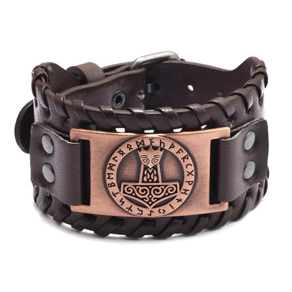 Viking Wide Leather Compass Bracelet