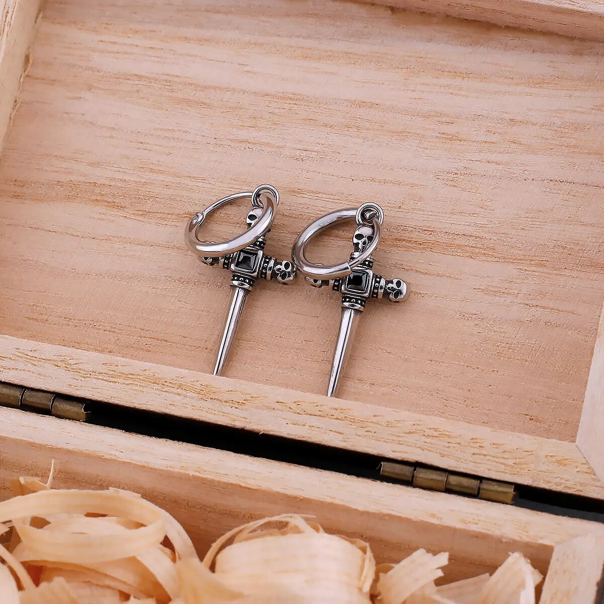 Diamond Cross Skull Viking Earrings