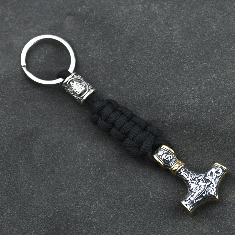 Vikings Keychain Stainless Steel Anchor Pendant Thors Hammer Paracord Norse