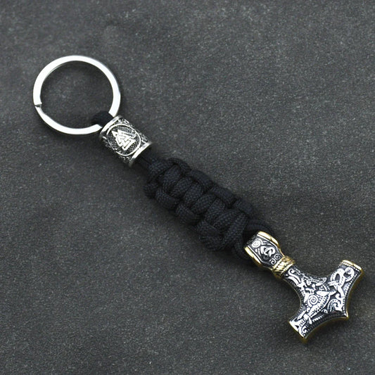 Vikings Keychain Stainless Steel Anchor Pendant Thors Hammer Paracord Norse