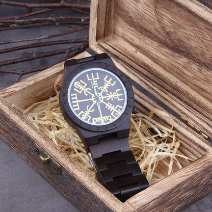 Handmade Woode Runic Circle Quartz Viking Watch