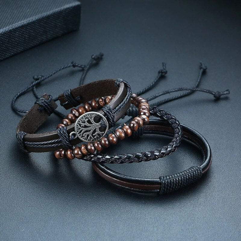 4 in 1 Braided Leather Viking Bracelet