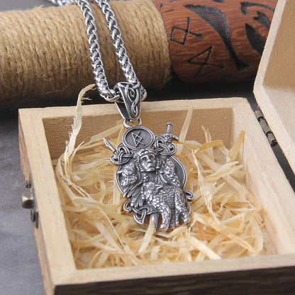 Nordic Man And Wolf Pendant Viking Necklace