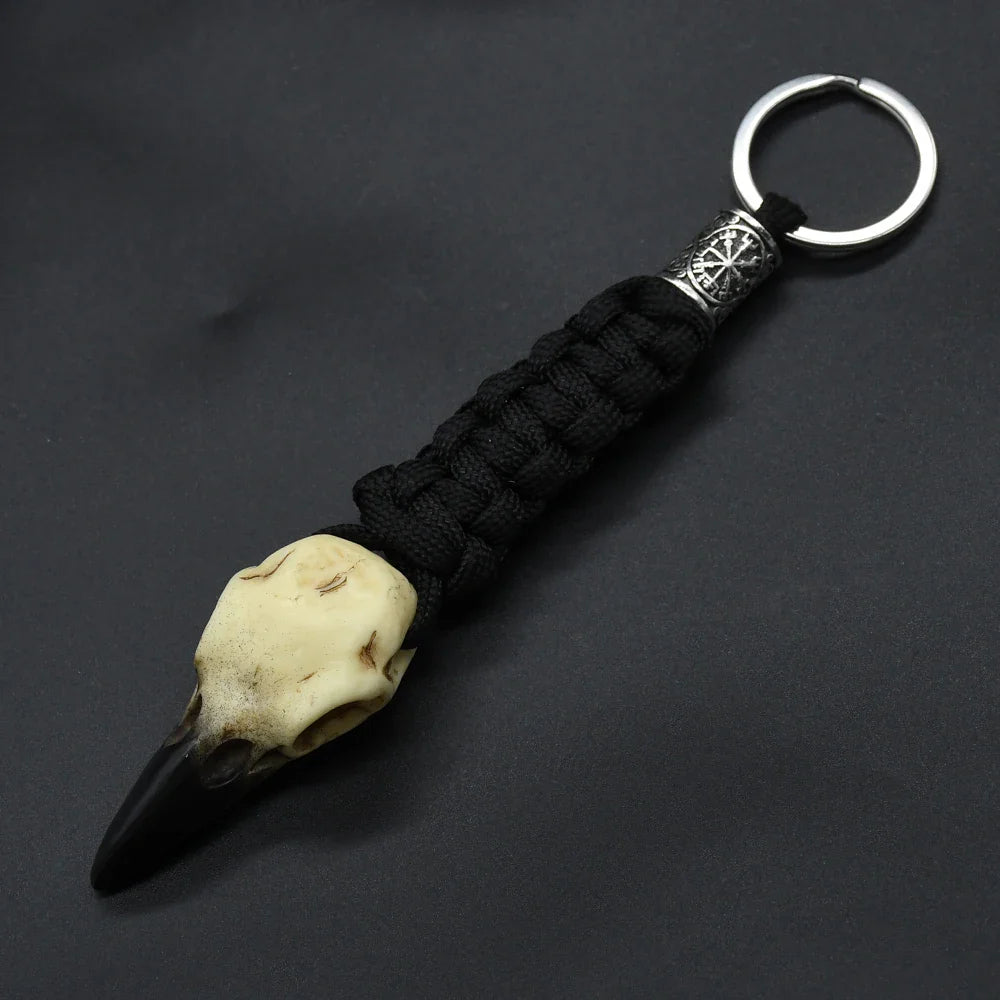 Nordic Raven Skeleton Runes Bead Paracord Keyholder