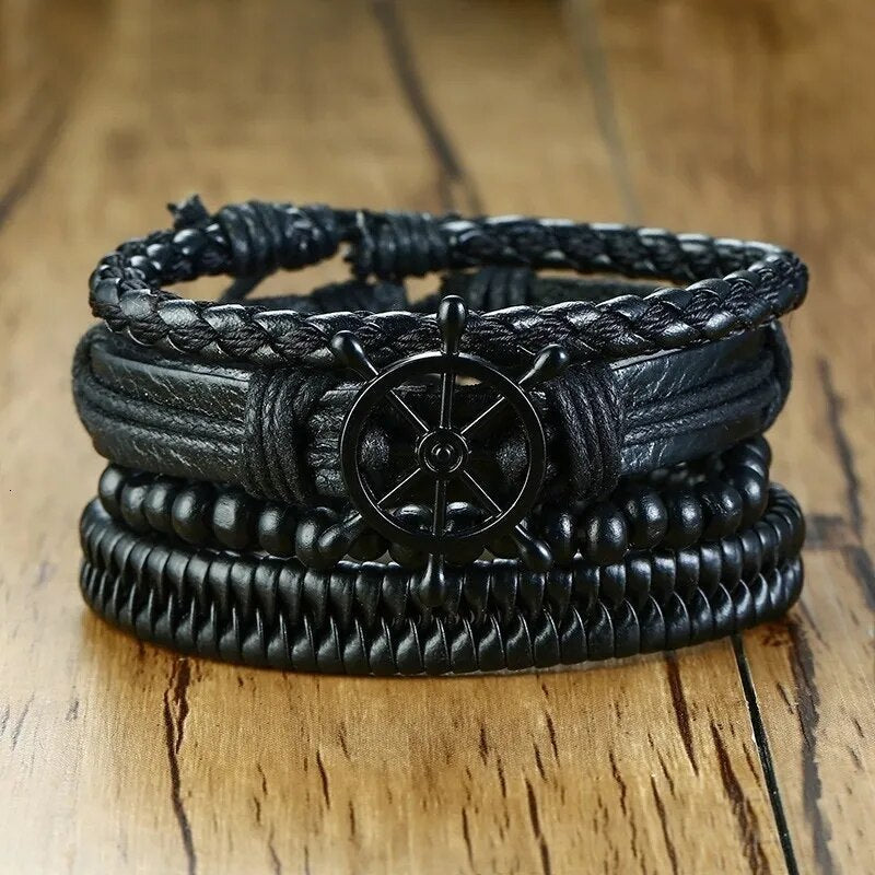 4 in 1 Braided Leather Viking Bracelet