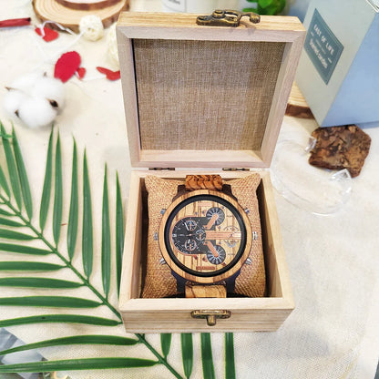 Large Dial Fashion Timepieces Chronograph Wooden Quartz Wrist Viking Watch