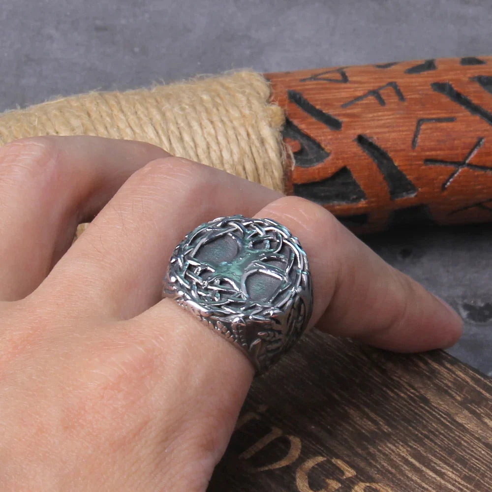 Nordic Tree of Life Signet Viking Ring