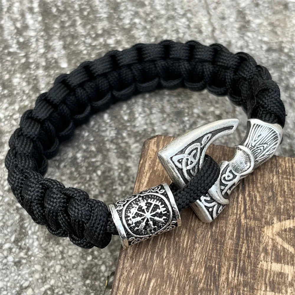 Slavic Perun Axe Norse Runes Trinity Bead Paracord Jewelry Viking Bracelet