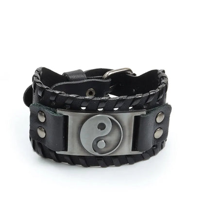 Viking Wide Leather Compass Bracelet