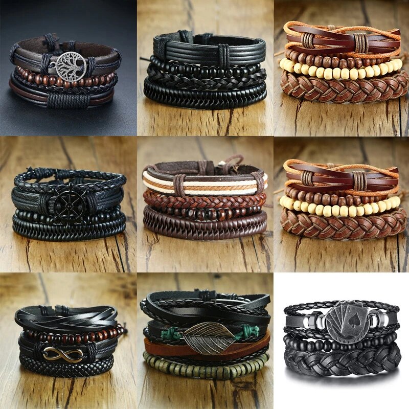 4 in 1 Braided Leather Viking Bracelet