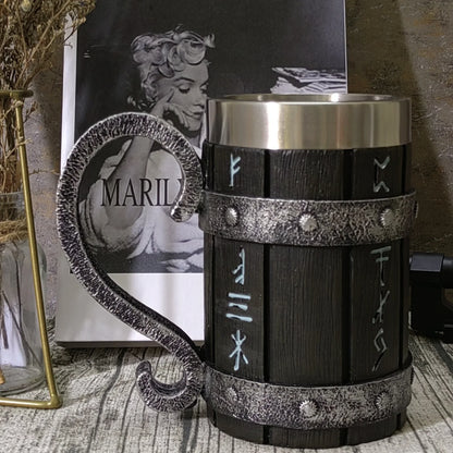 Viking Runes Oak Barrel Beer Mug