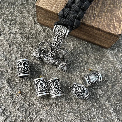 Norse Odin Goat Thor Hammer Mjolnir Runes Beads Paracord Viking Bracelet