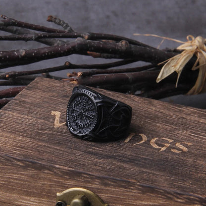 Compass Helm of Awe Viking Ring