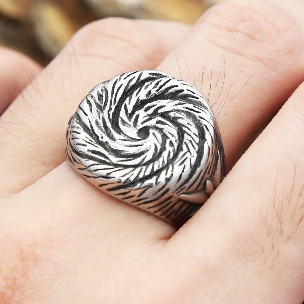 Stainless Steel Spiral Pattern Ring Swirl Flower Rings Men Women Jewelry