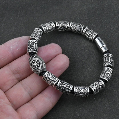 Norse Runes Bracelet Viking 13Pcs Runes Beads Vegvisir Compass Amulet Viking