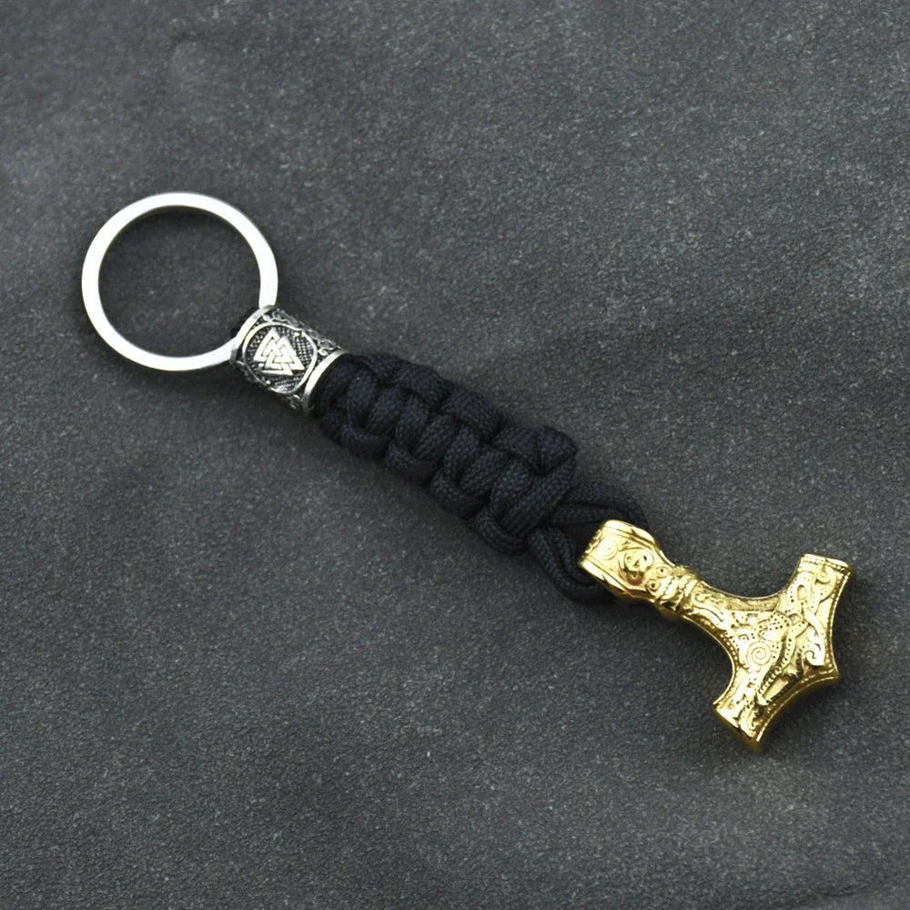 Vikings Keychain Stainless Steel Anchor Pendant Thors Hammer Paracord Norse