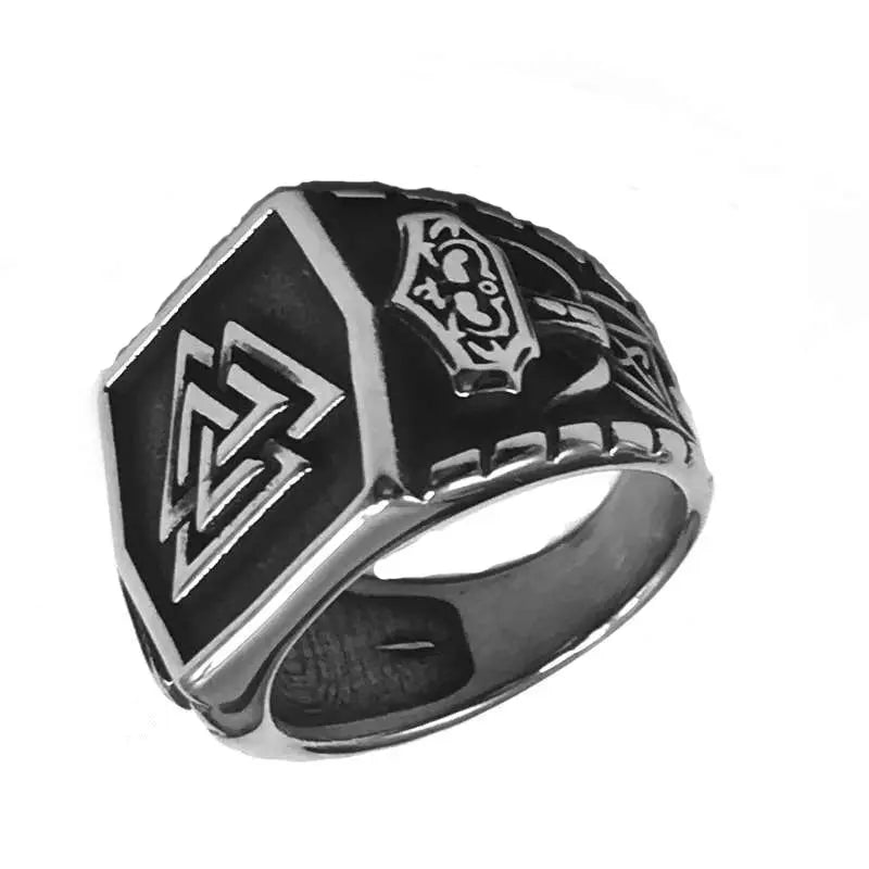 Nordic viking rune valknut thor hammer Mjolnir Ring stainless steel ring