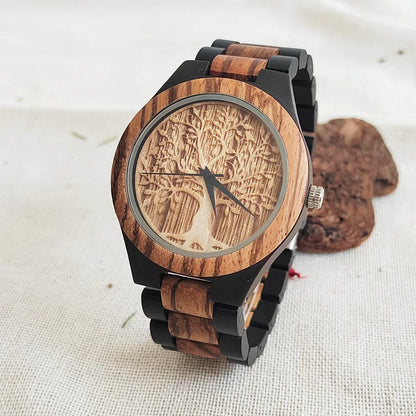 Lucky Tree Of Life Chronograph Fashion Hummingbird Dial Wood Quartz Wrist Viking Watch