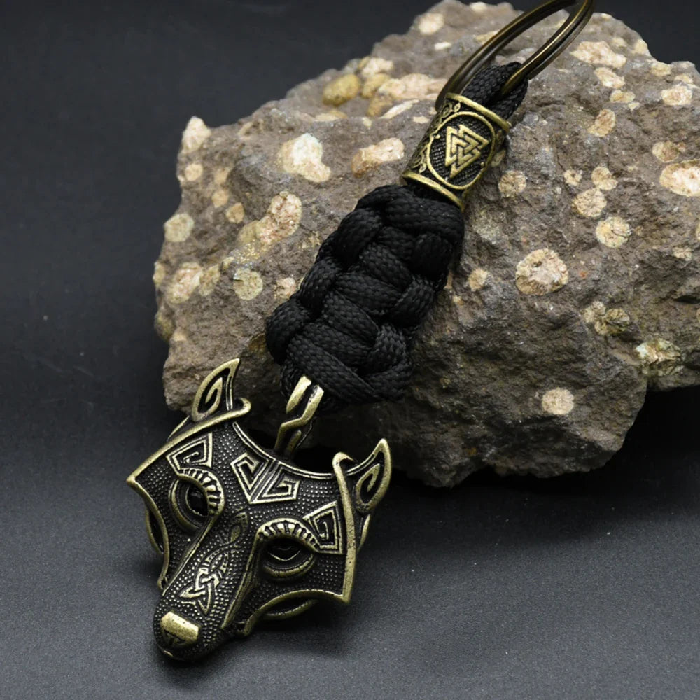 Nordic Wolf Head Keychain Rope Lanyard Vikings