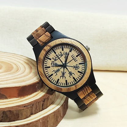 Wooden Symbol Element Clock Personalized Anniversary Viking Watch