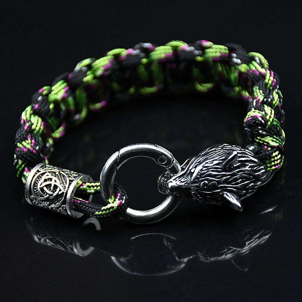 Stainless Steel Celtic Wolf Bracelets Norse Vikings Runes Paracord