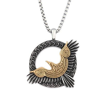 Norse Mythology Necklace Stainless Steel Viking Odin Raven Pendant