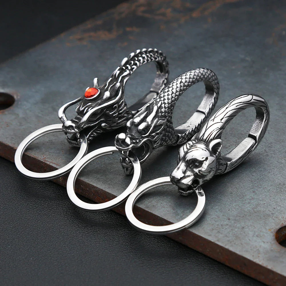 Vikings Dragon Head Key Chain Stainless Steel Nordic