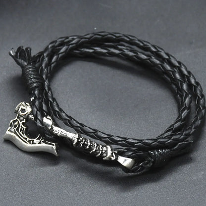 Viking Bracelet Hatchet Braided Leather Jewelry