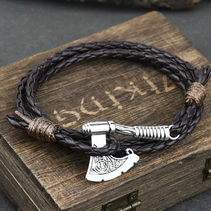 Viking Bracelet Hatchet Braided Leather Jewelry