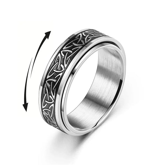 Viking Celtic Knot Rune Anxiety Ring Stainless Steel Spinner Ring