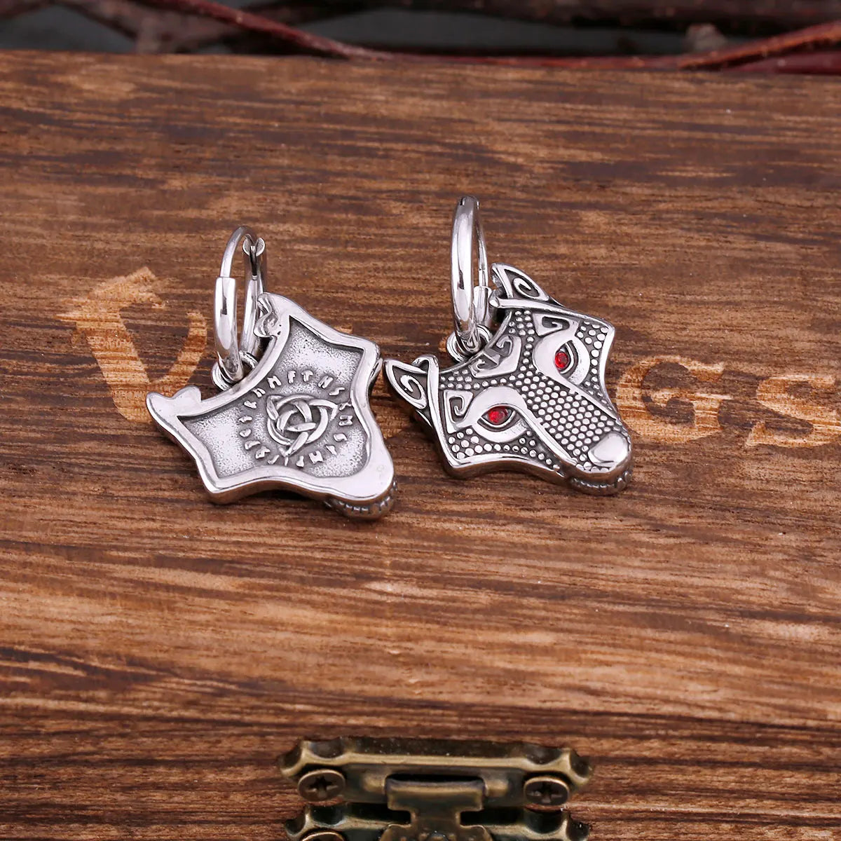 Vikings Wolf Drop Earrings Celtic Stainless Steel