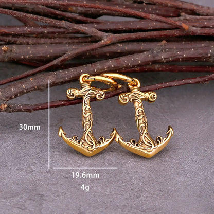 Gold Anchor Drop Viking Earrings