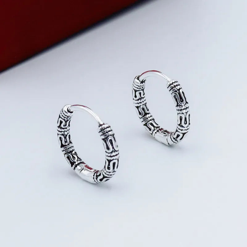 Engraved Beast Hoop Viking Earrings