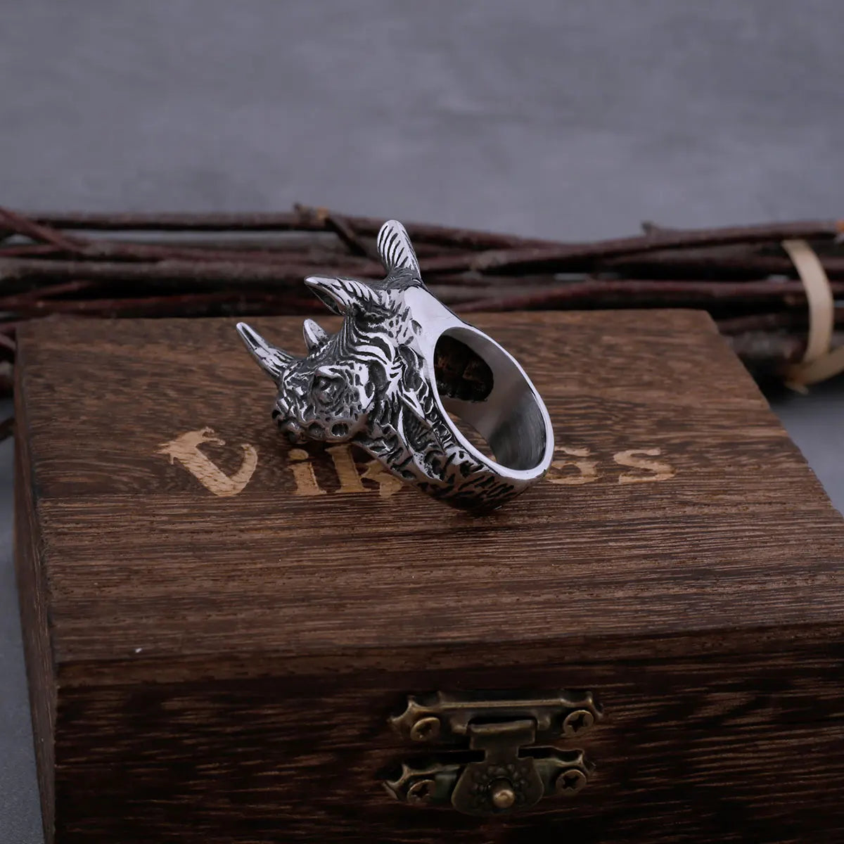 Vintage High Quality Rhino Head Viking Ring