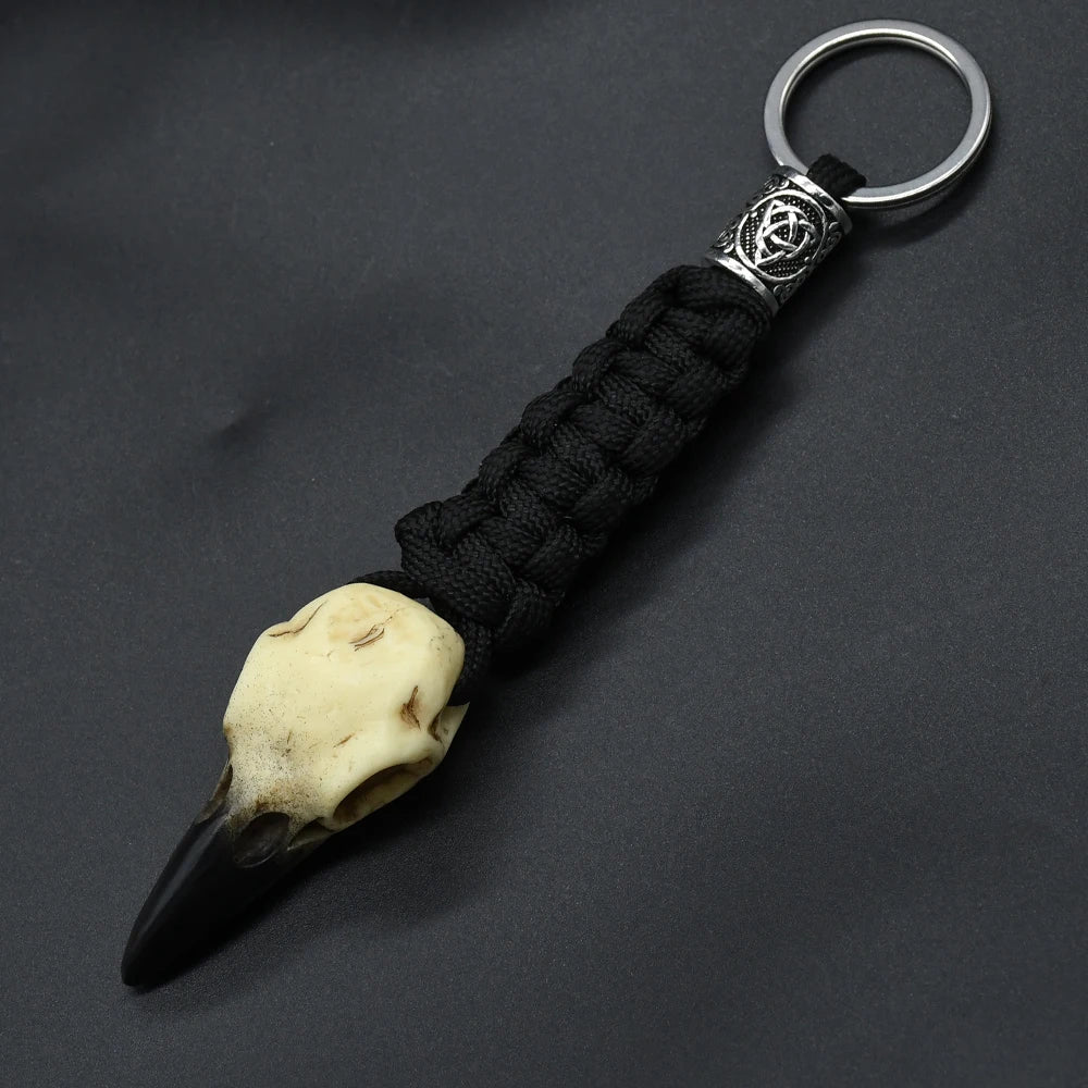 Nordic Raven Skeleton Runes Bead Paracord Keyholder